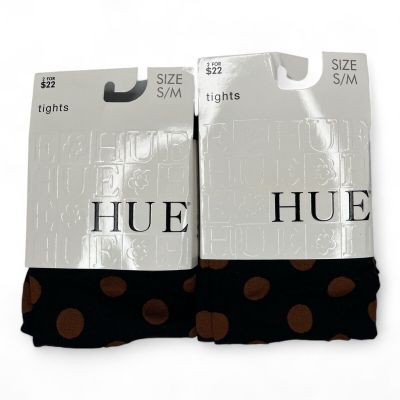 HUE Control Top Tights Womens Size S/M Black Brown Polka Dot Cinnamon 2 Pair New